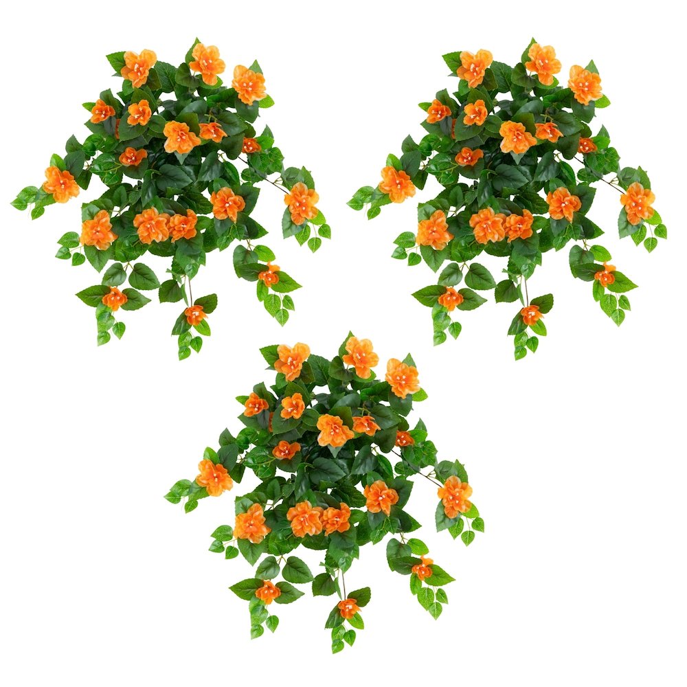 24in. UV Resistant Artificial Azalea Hanging Plant (Indoor/Outdoor) - Set of 3. Picture 1