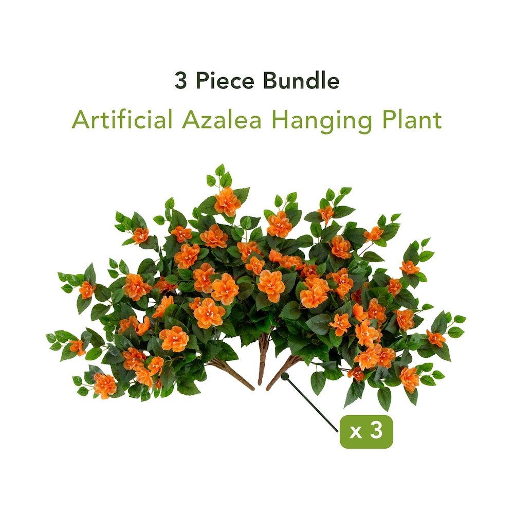 24in. UV Resistant Artificial Azalea Hanging Plant (Indoor/Outdoor) - Set of 3. Picture 10