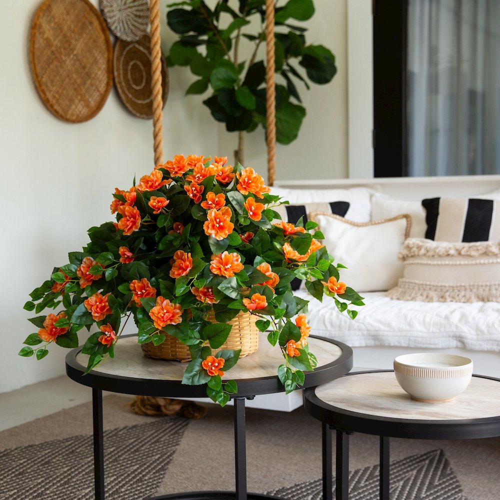 24in. UV Resistant Artificial Azalea Hanging Plant (Indoor/Outdoor) - Set of 3. Picture 9