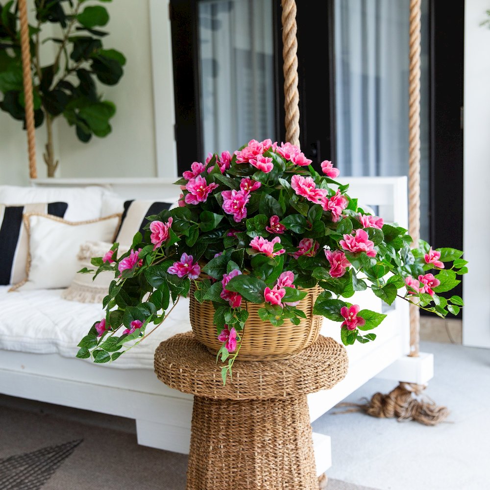 24in. UV Resistant Artificial Azalea Hanging Plant (Indoor/Outdoor) - Set of 3. Picture 7