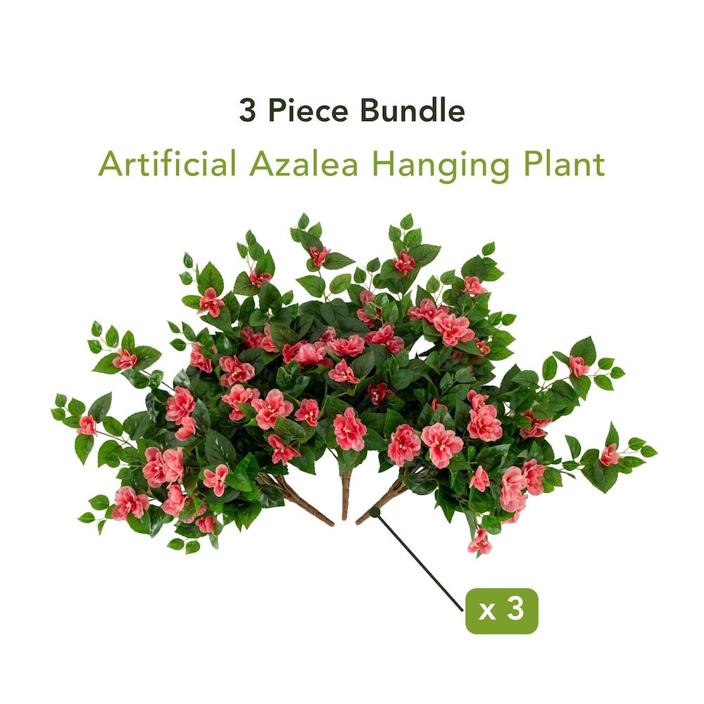 24in. UV Resistant Artificial Azalea Hanging Plant (Indoor/Outdoor) - Set of 3. Picture 8