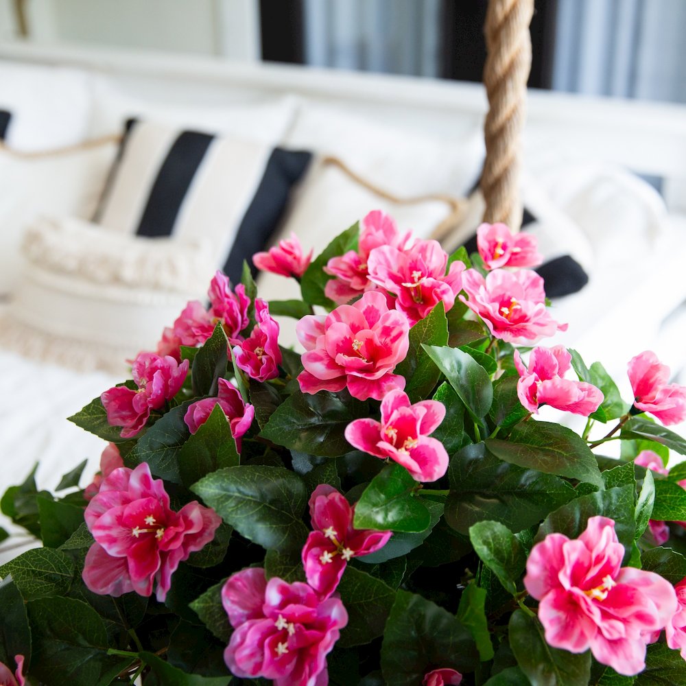 24in. UV Resistant Artificial Azalea Hanging Plant (Indoor/Outdoor) - Set of 3. Picture 5