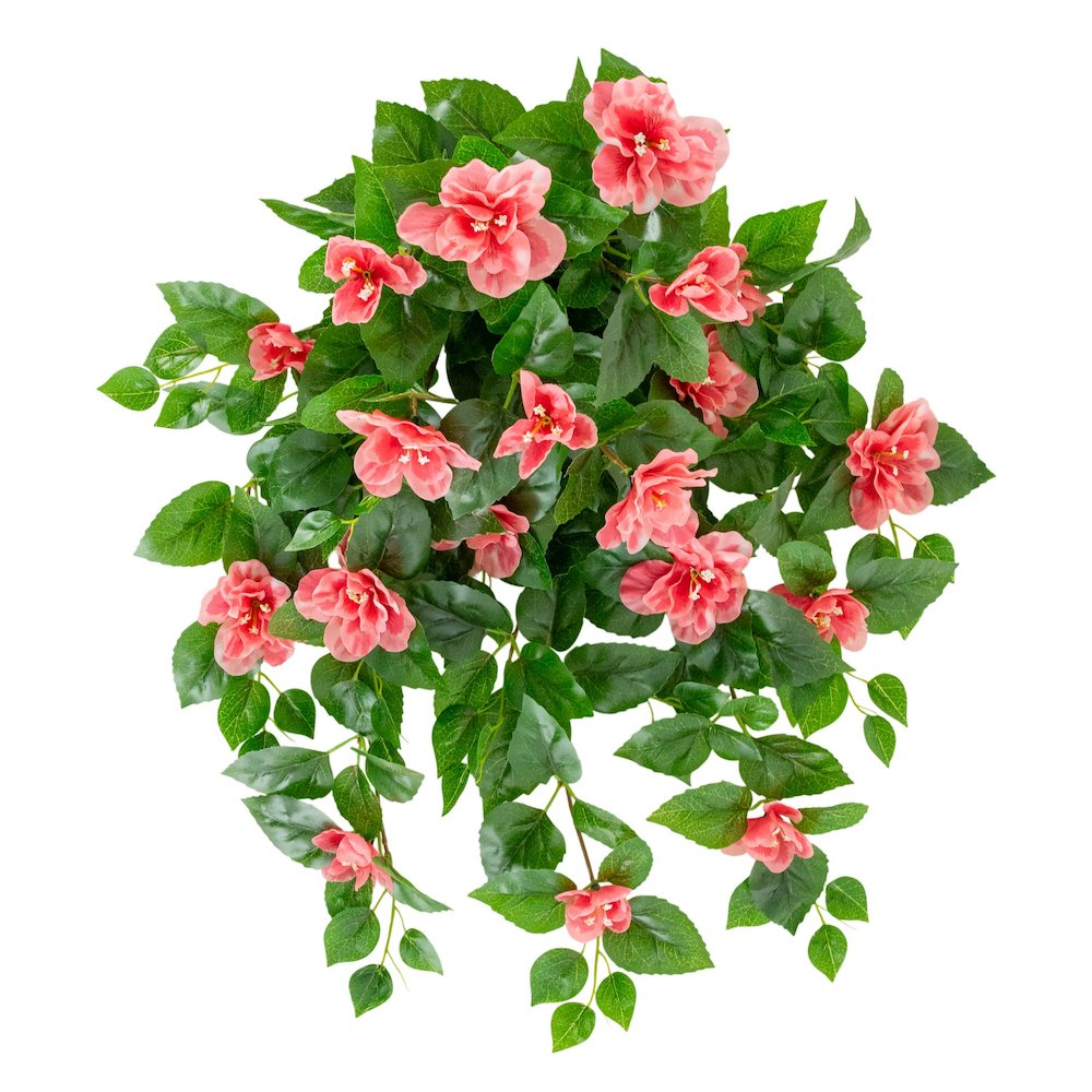 24in. UV Resistant Artificial Azalea Hanging Plant (Indoor/Outdoor) - Set of 3. Picture 6