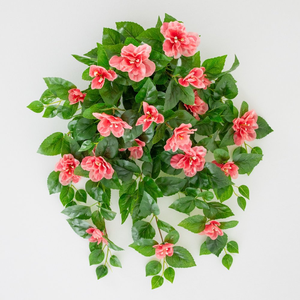 24in. UV Resistant Artificial Azalea Hanging Plant (Indoor/Outdoor) - Set of 3. Picture 3