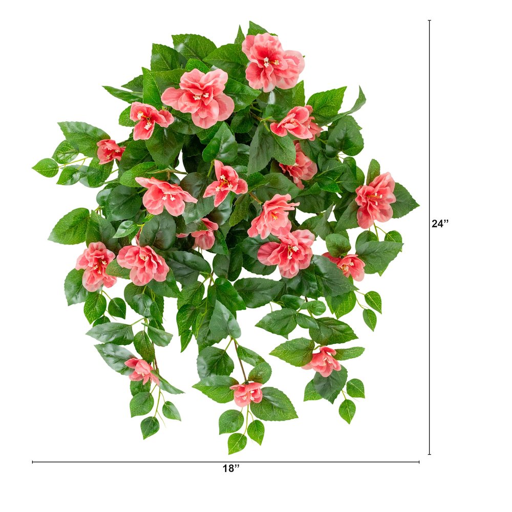 24in. UV Resistant Artificial Azalea Hanging Plant (Indoor/Outdoor) - Set of 3. Picture 2