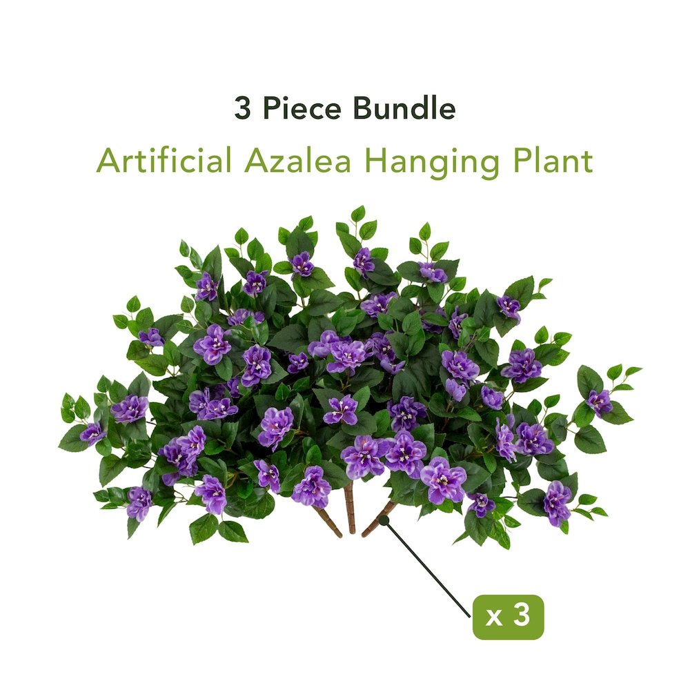 24in. UV Resistant Artificial Azalea Hanging Plant (Indoor/Outdoor) - Set of 3. Picture 8