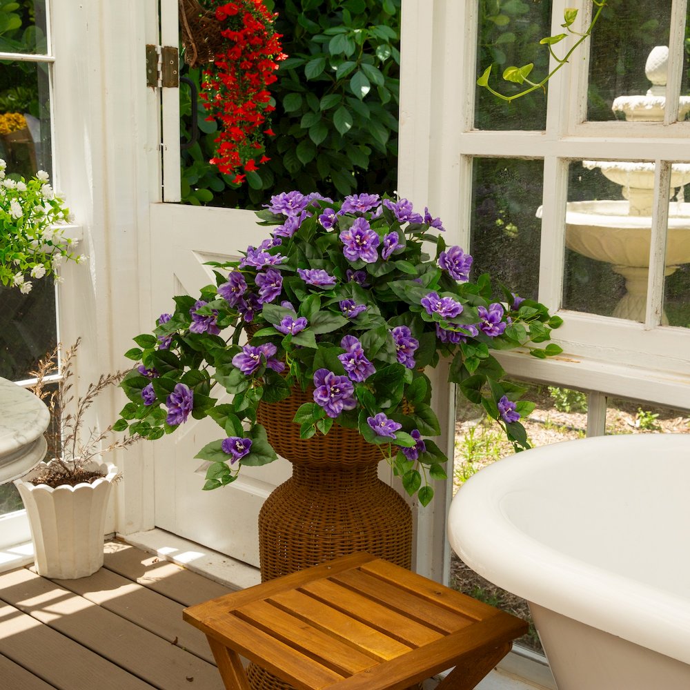 24in. UV Resistant Artificial Azalea Hanging Plant (Indoor/Outdoor) - Set of 3. Picture 6