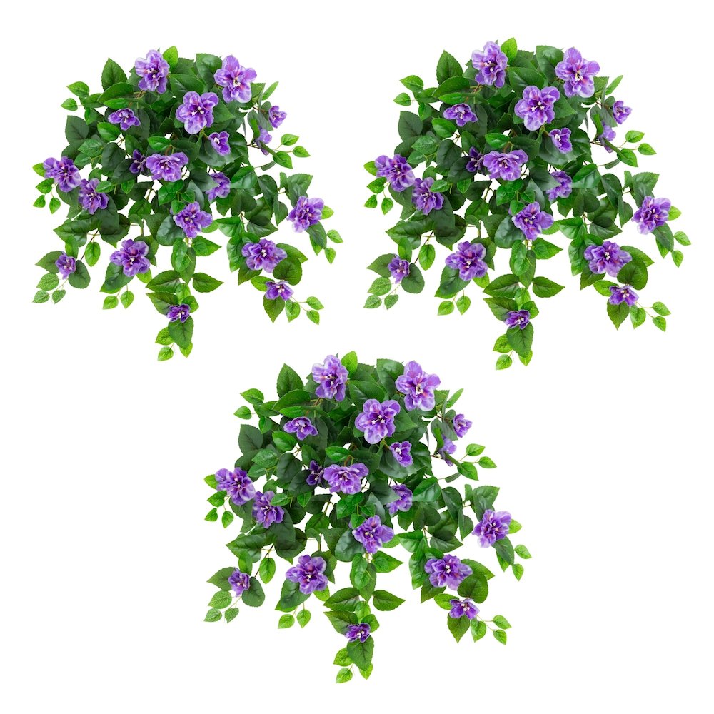 24in. UV Resistant Artificial Azalea Hanging Plant (Indoor/Outdoor) - Set of 3. Picture 1