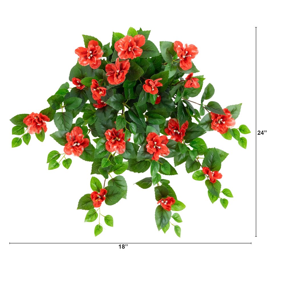 24in. UV Resistant Artificial Azalea Hanging Plant (Indoor/Outdoor) - Set of 3. Picture 2