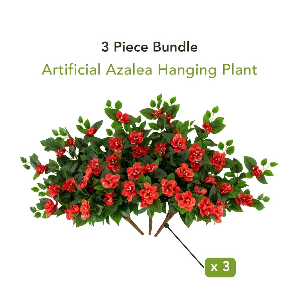 24in. UV Resistant Artificial Azalea Hanging Plant (Indoor/Outdoor) - Set of 3. Picture 8
