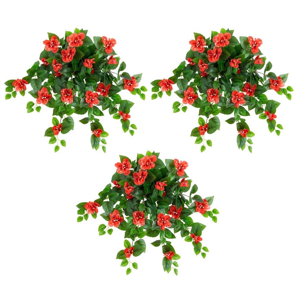 24in. UV Resistant Artificial Azalea Hanging Plant (Indoor/Outdoor) - Set of 3. Picture 1