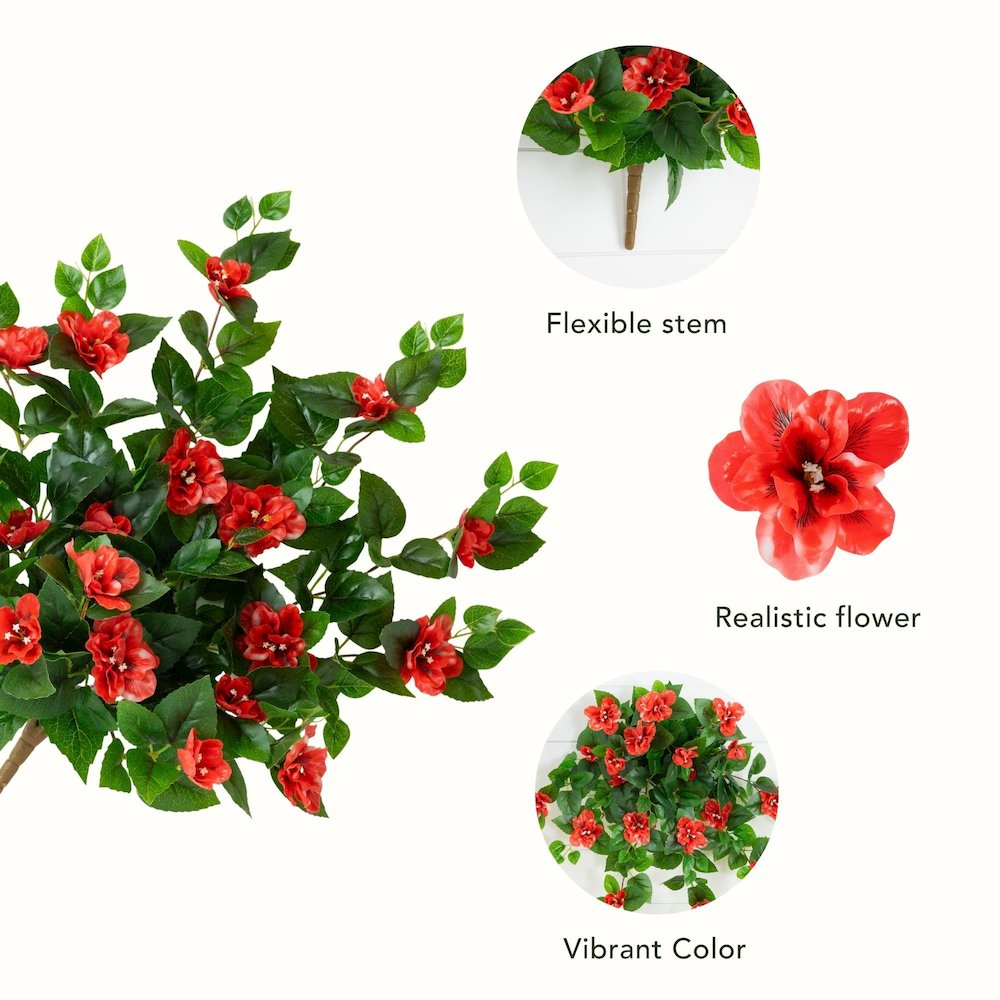 24in. UV Resistant Artificial Azalea Hanging Plant (Indoor/Outdoor) - Set of 3. Picture 9
