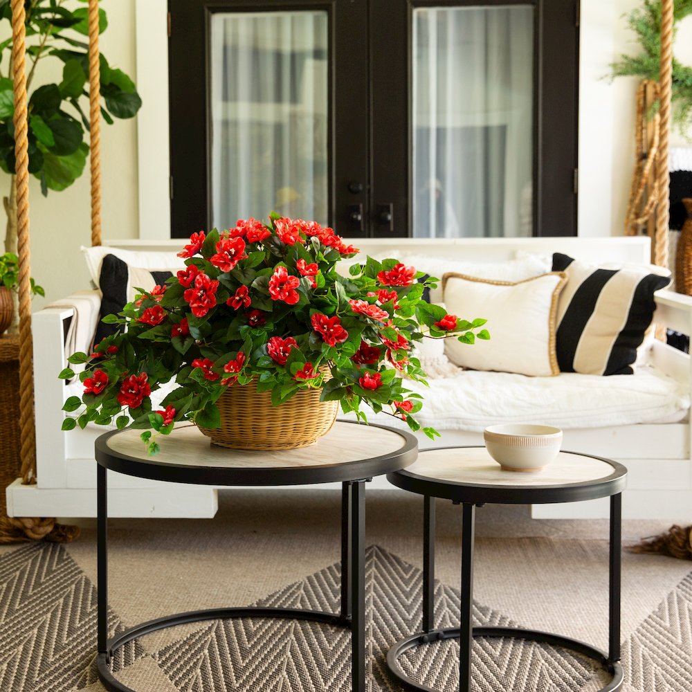24in. UV Resistant Artificial Azalea Hanging Plant (Indoor/Outdoor) - Set of 3. Picture 6
