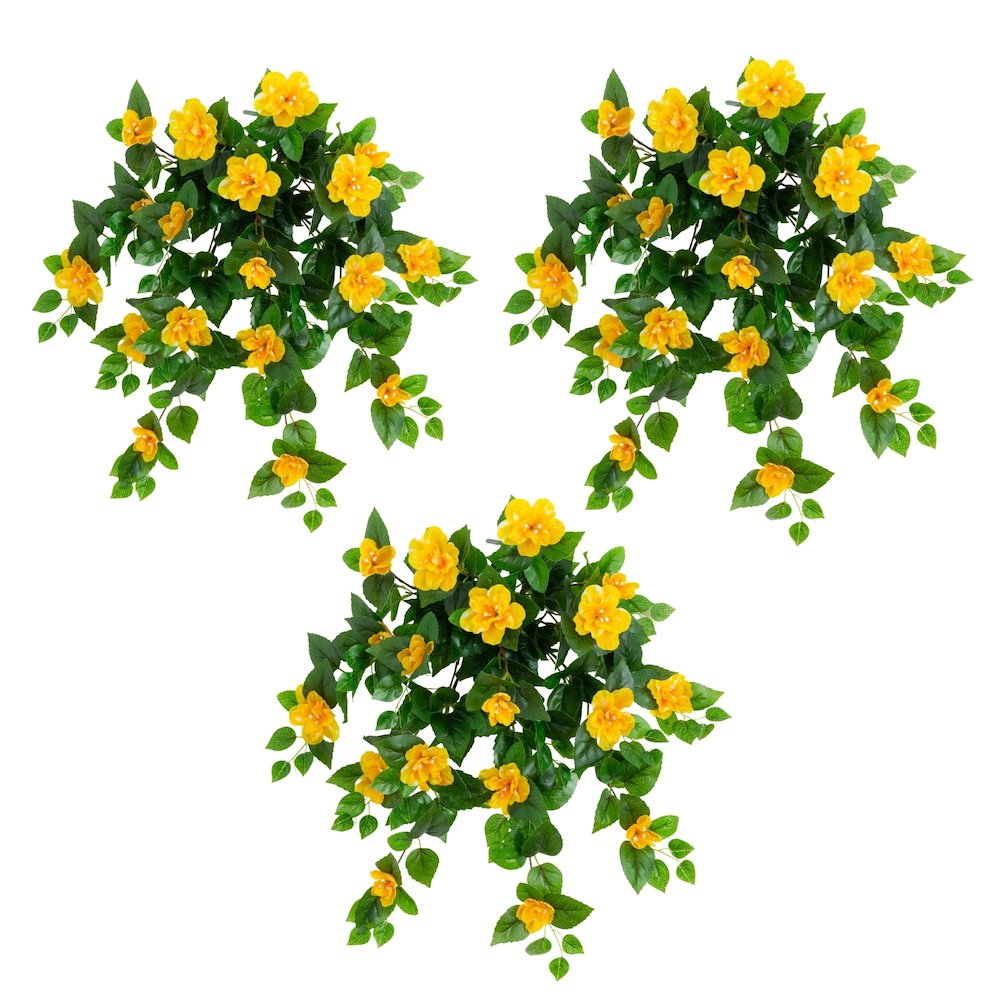 24in. UV Resistant Artificial Azalea Hanging Plant (Indoor/Outdoor) - Set of 3. Picture 1