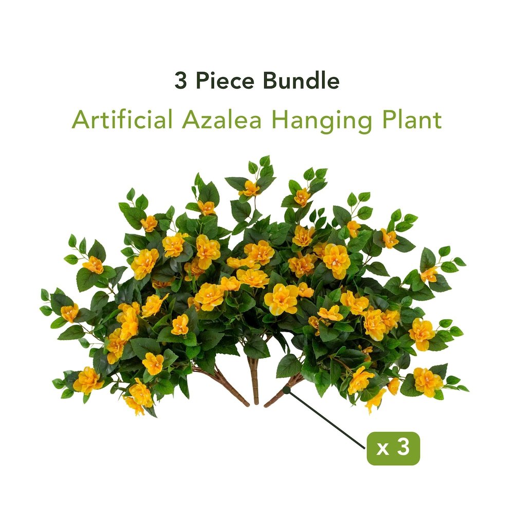 24in. UV Resistant Artificial Azalea Hanging Plant (Indoor/Outdoor) - Set of 3. Picture 8