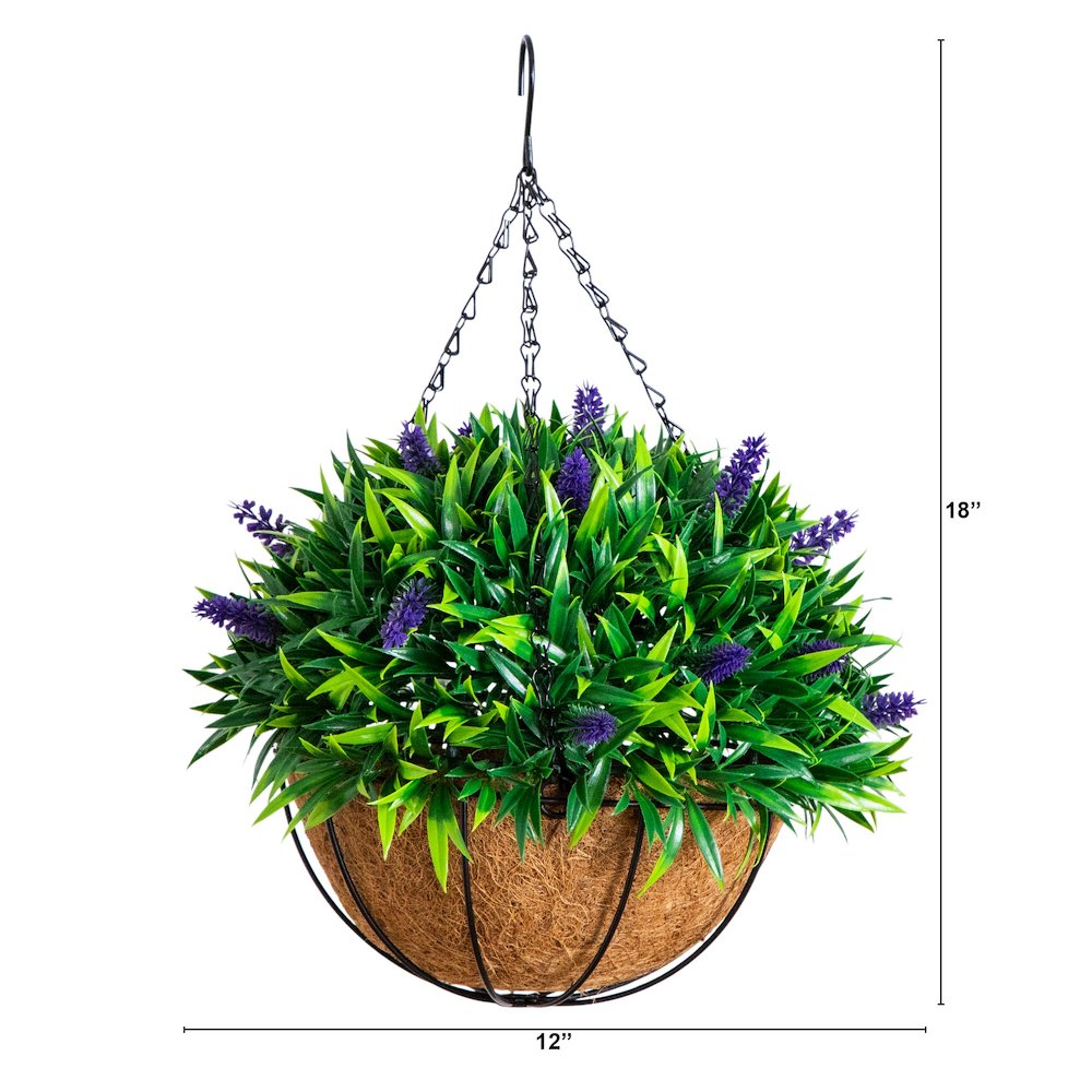 18in. UV Resistant Artificial Lavender Hanging Basket (Indoor/Outdoor). Picture 1
