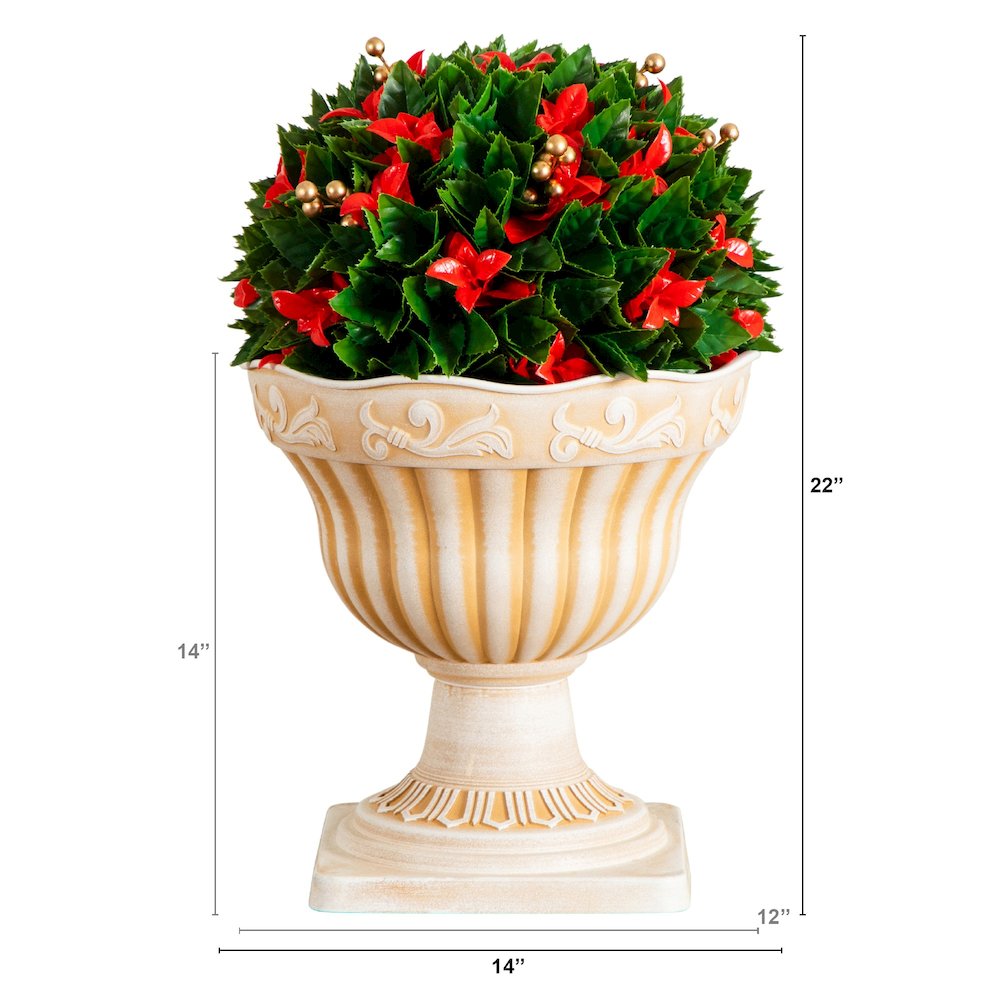 22in. Artificial Red Tip Photinia Christmas Ball in Classic Decorative Planter. Picture 5