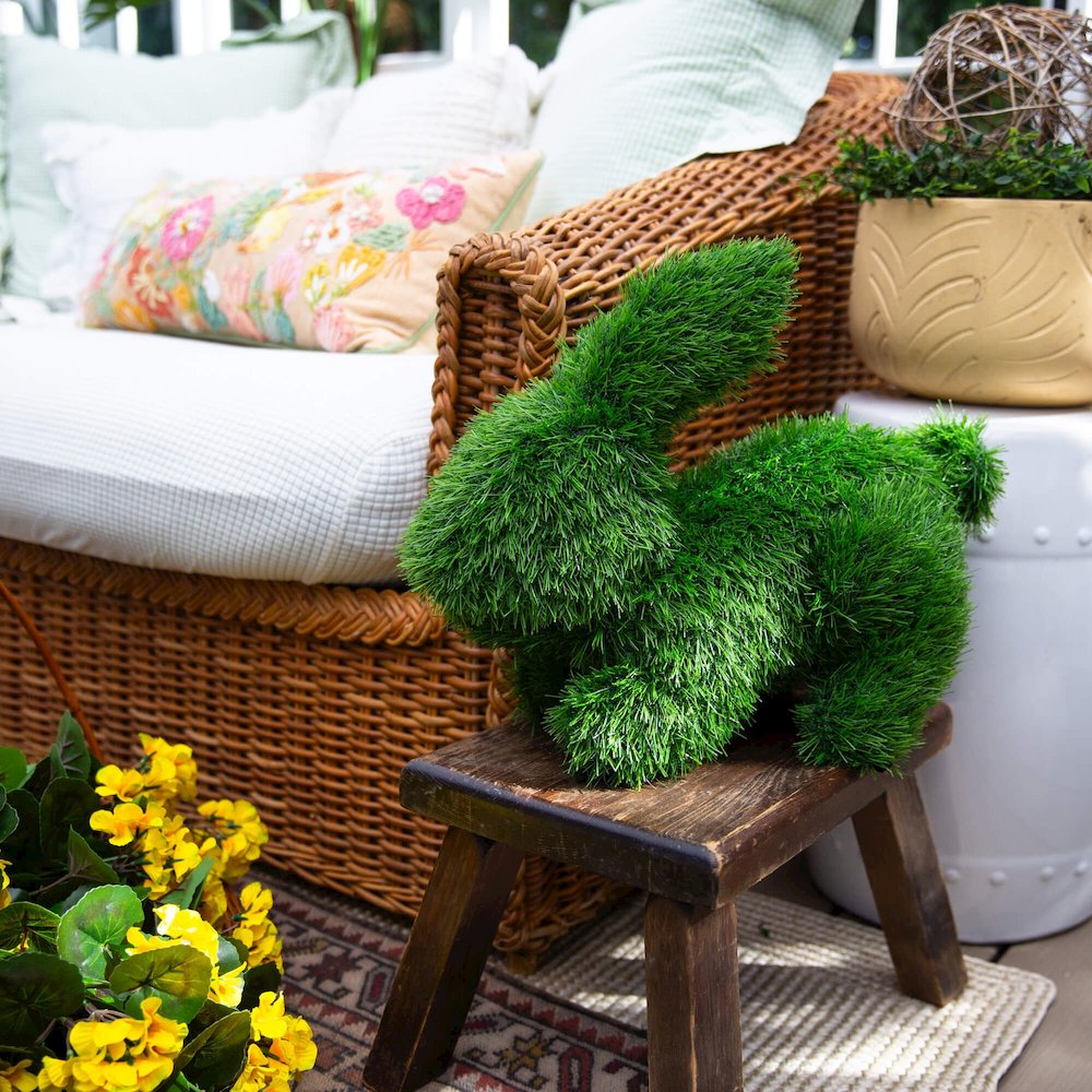 14in. UV Resistant Artificial Grass Garden Plush Topiary Bunny Rabbit. Picture 5