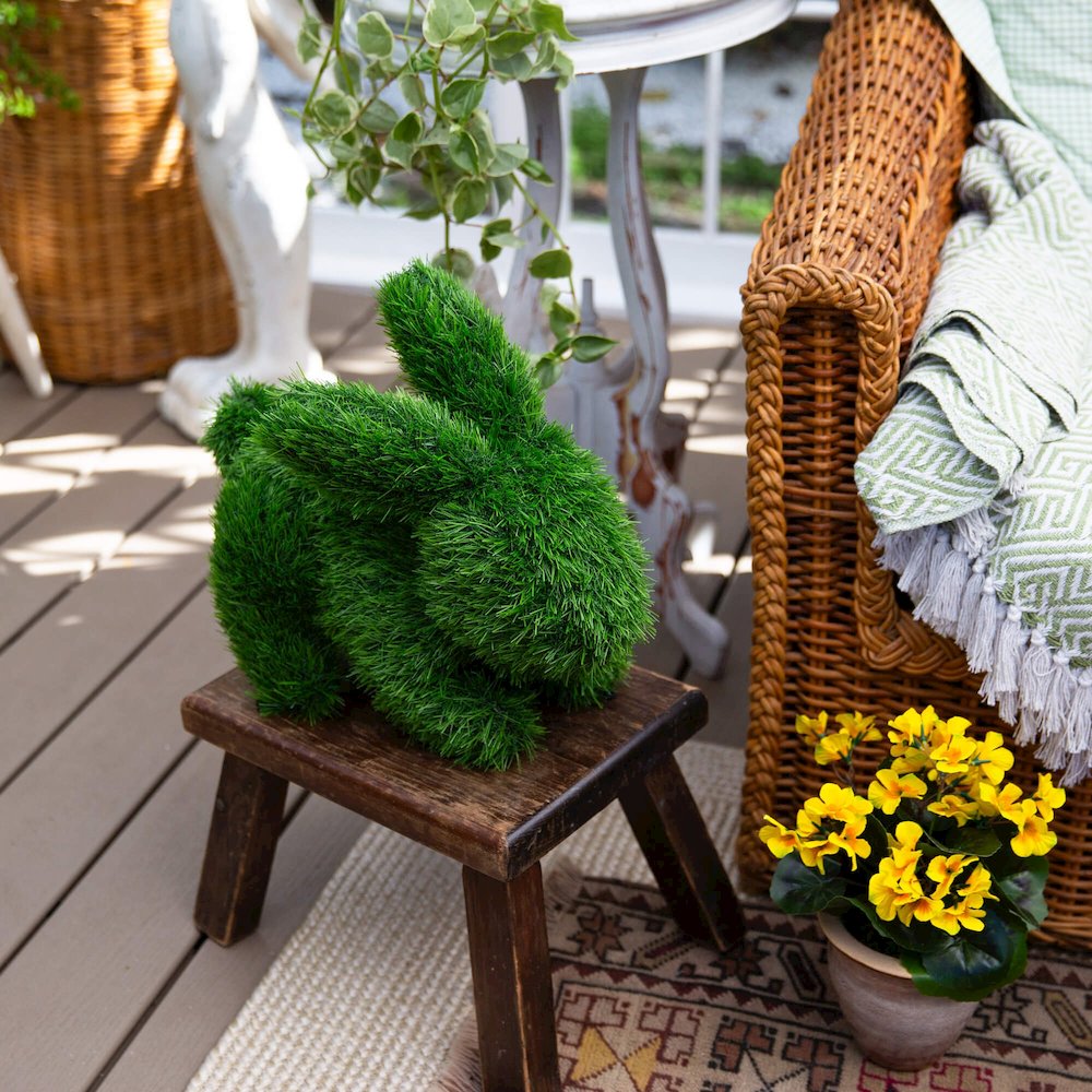 14in. UV Resistant Artificial Grass Garden Plush Topiary Bunny Rabbit. Picture 10