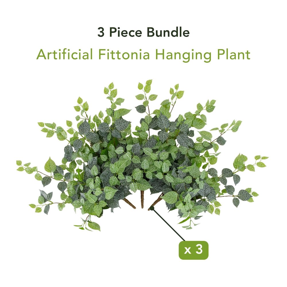 24in. UV Resistant Artificial Fittonia Hanging Plant (Indoor/Outdoor) - Set of 3. Picture 7
