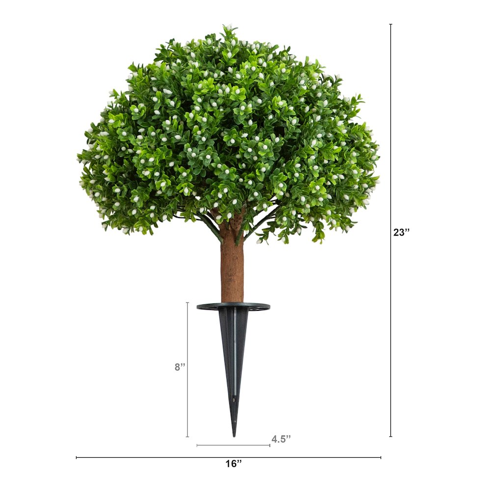 23in. UV Resistant Flowering Boxwood Topiary with Ground Stake (Indoor/Outdoor). Picture 2