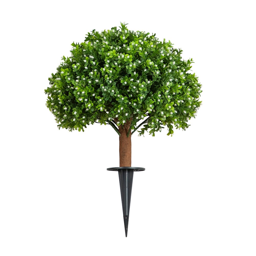 23in. UV Resistant Flowering Boxwood Topiary with Ground Stake (Indoor/Outdoor). Picture 1