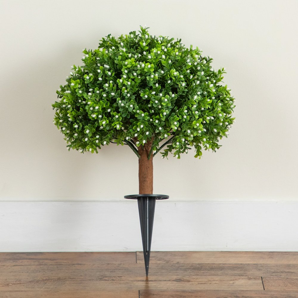 23in. UV Resistant Flowering Boxwood Topiary with Ground Stake (Indoor/Outdoor). Picture 3