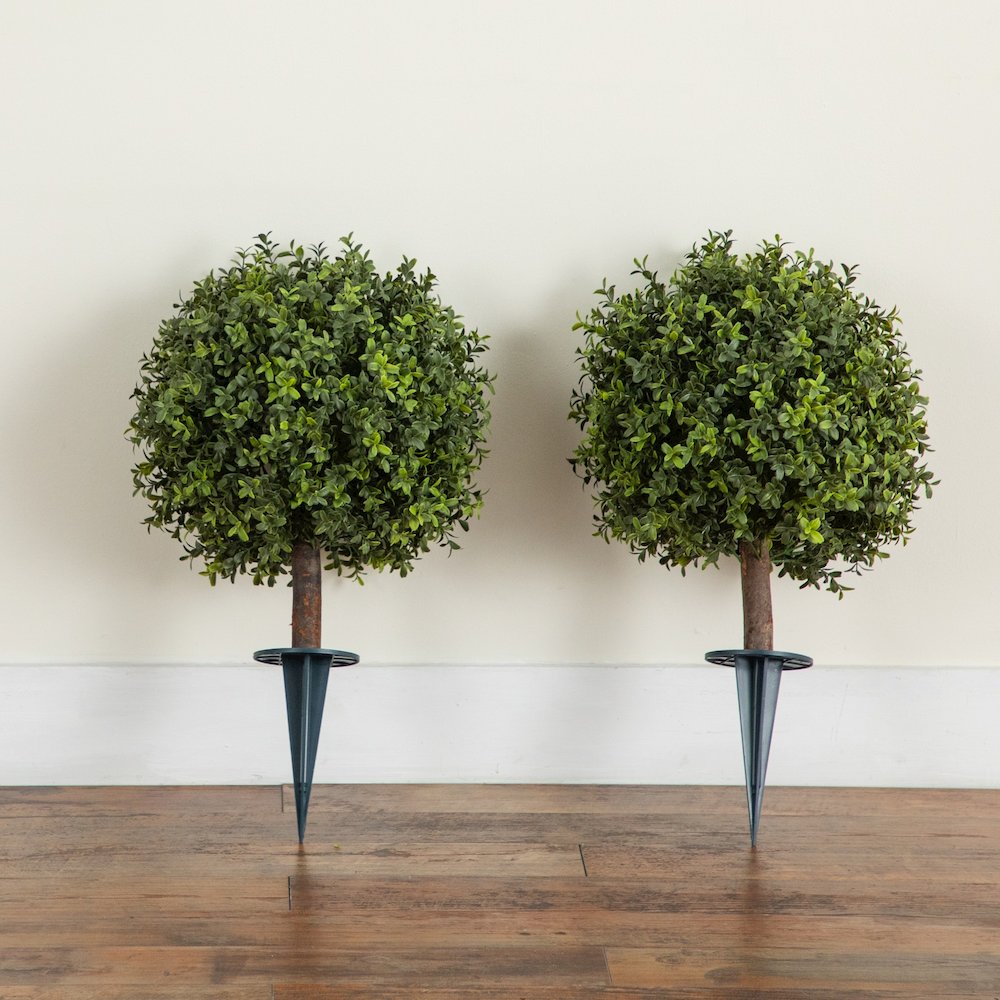 2ft. UV Resistant Boxwood Topiary with Ground Stake (Indoor/Outdoor) - Set of 2. Picture 3