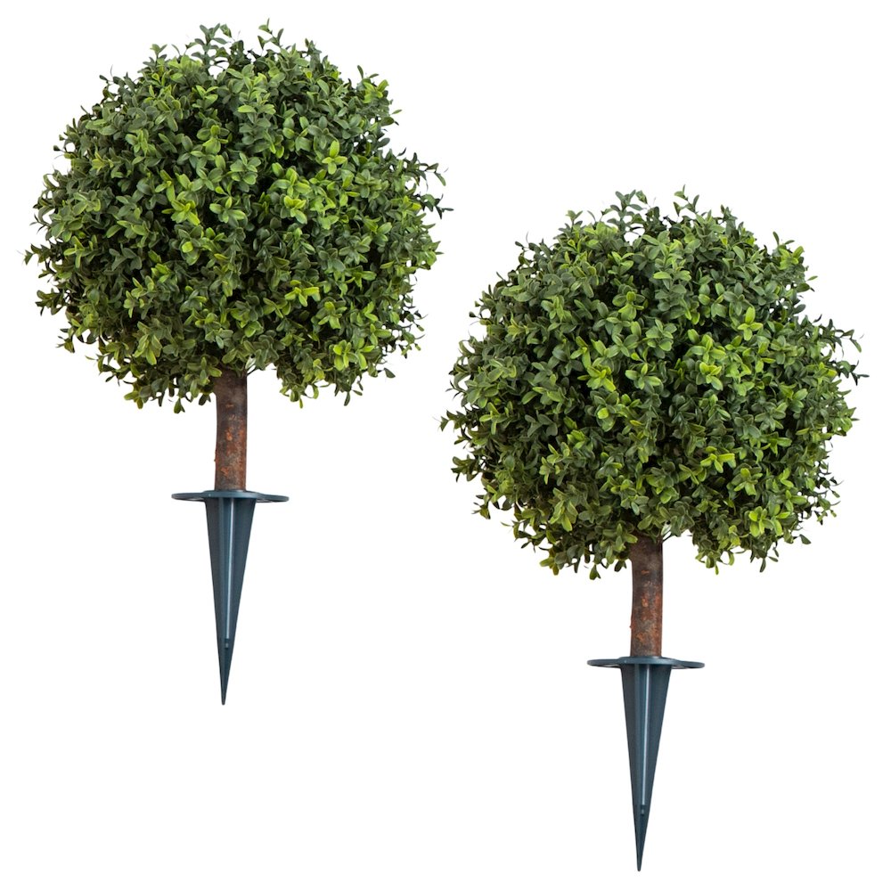 2ft. UV Resistant Boxwood Topiary with Ground Stake (Indoor/Outdoor) - Set of 2. Picture 1