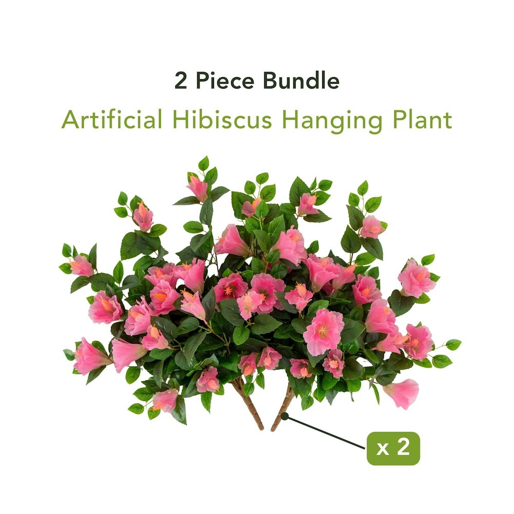 24in. UV Resistant Artificial Hibiscus Hanging Plant (Indoor/Outdoor) - Set of 2. Picture 8