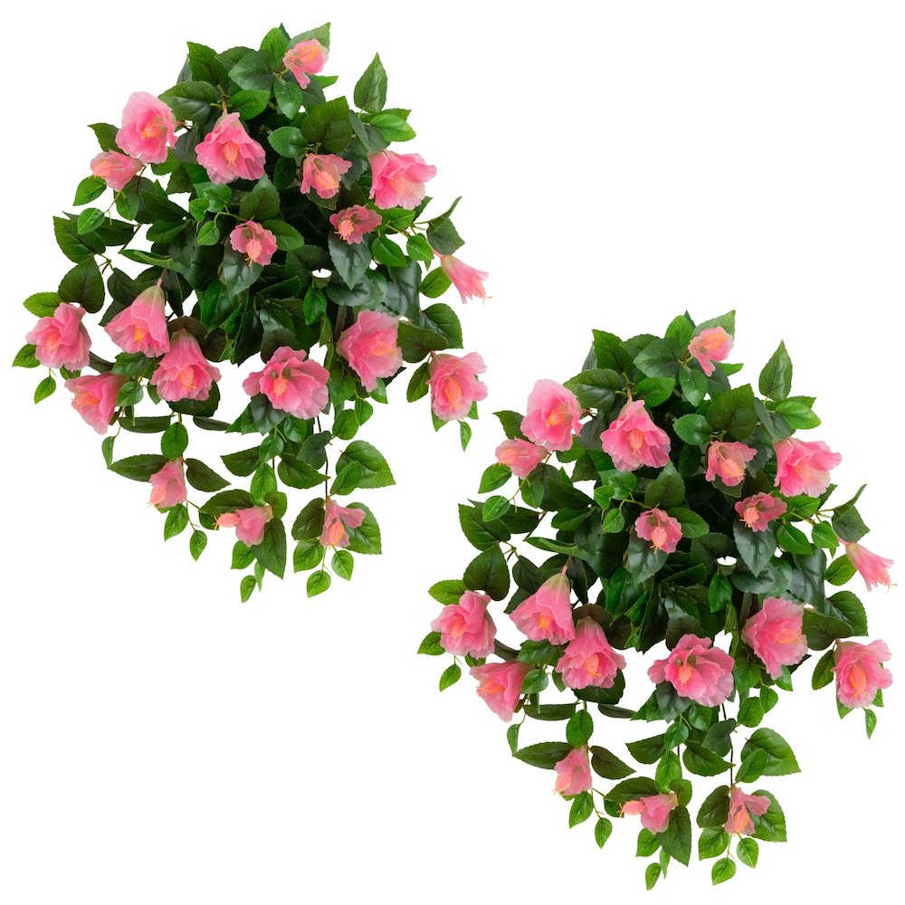 24in. UV Resistant Artificial Hibiscus Hanging Plant (Indoor/Outdoor) - Set of 2. Picture 1