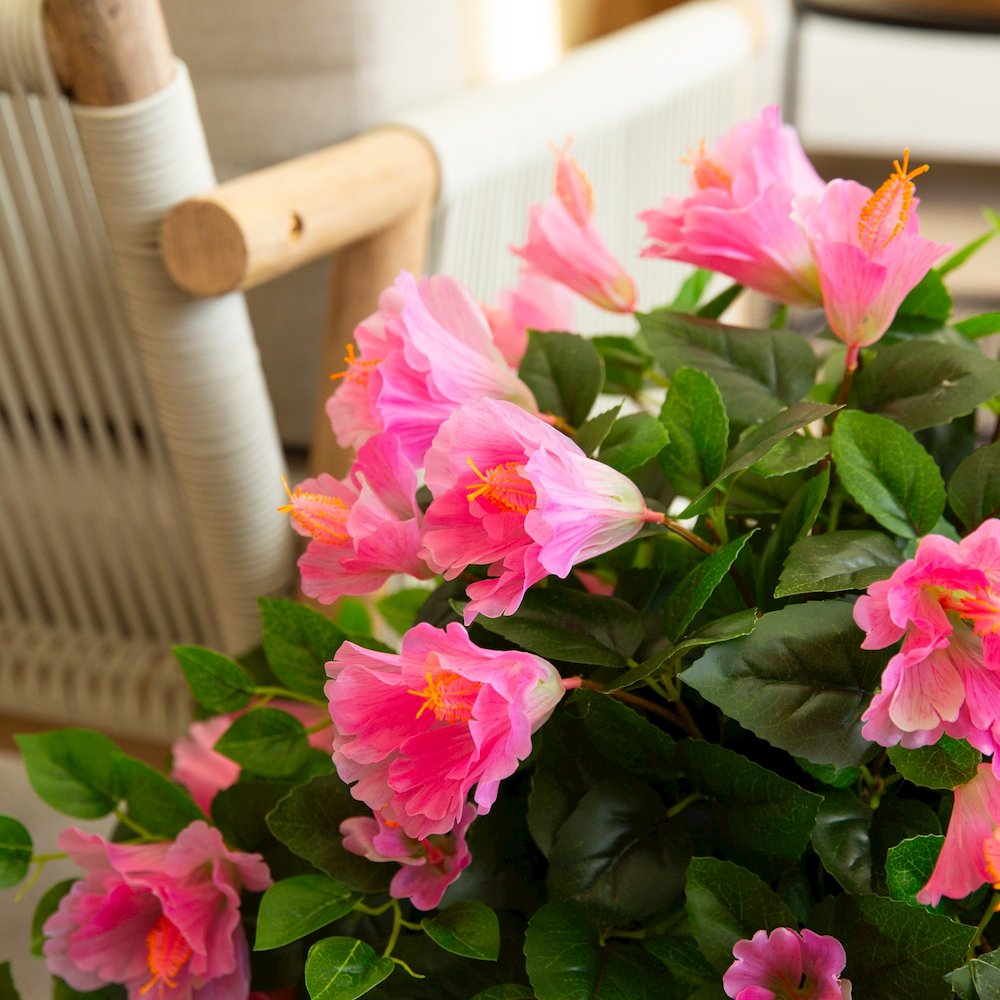 24in. UV Resistant Artificial Hibiscus Hanging Plant (Indoor/Outdoor) - Set of 2. Picture 5