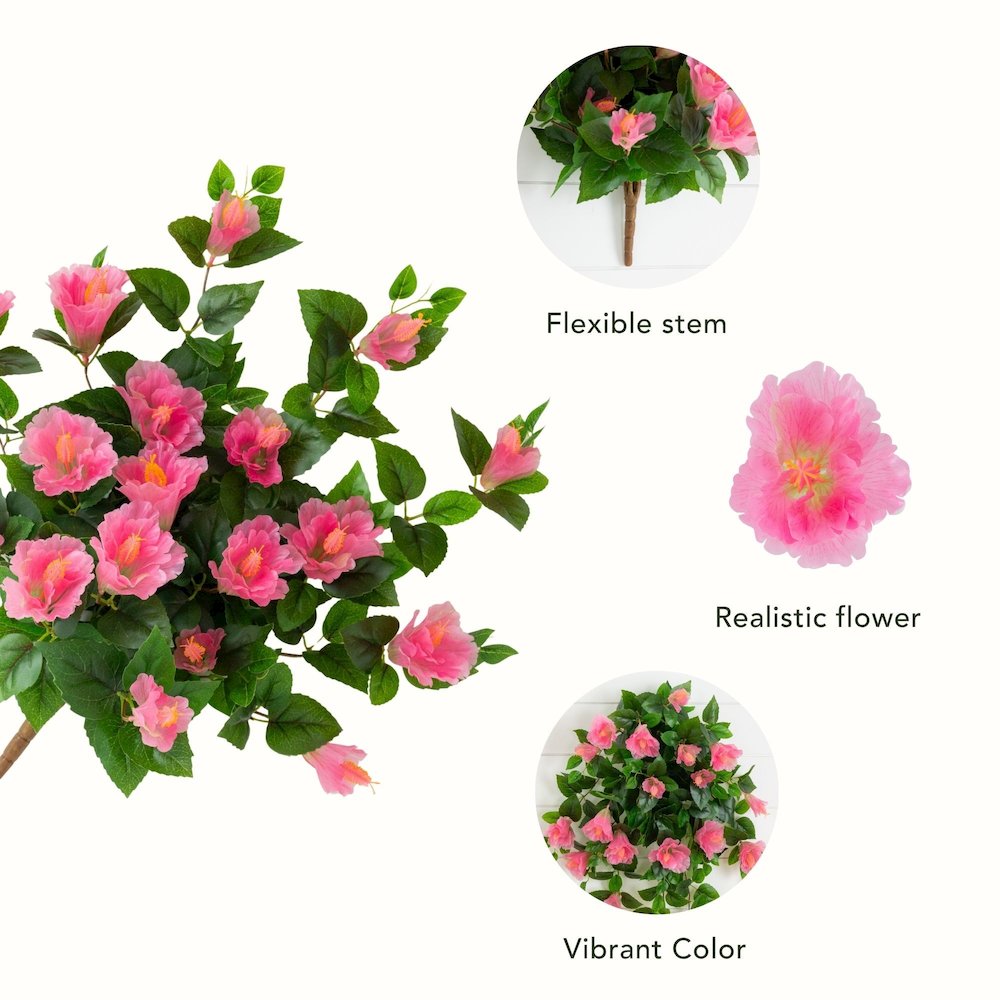 24in. UV Resistant Artificial Hibiscus Hanging Plant (Indoor/Outdoor) - Set of 2. Picture 9