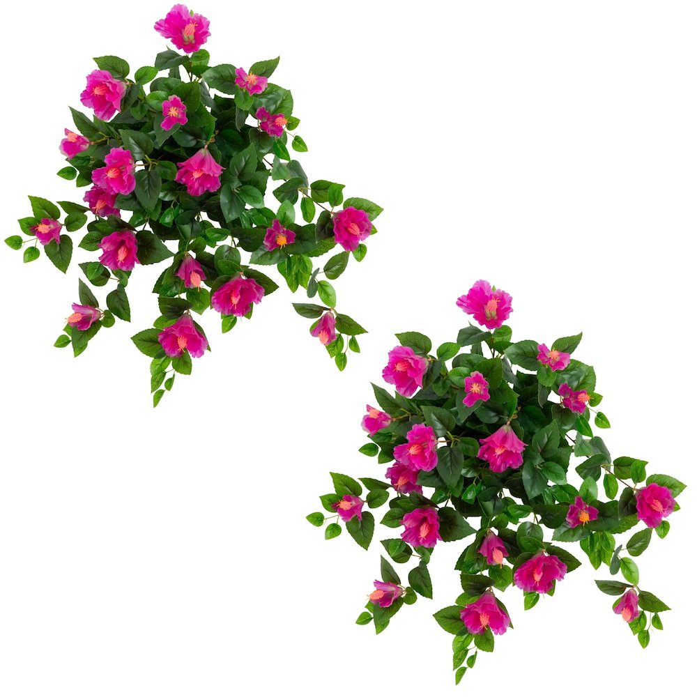 24in. UV Resistant Artificial Hibiscus Hanging Plant (Indoor/Outdoor) - Set of 2. Picture 1
