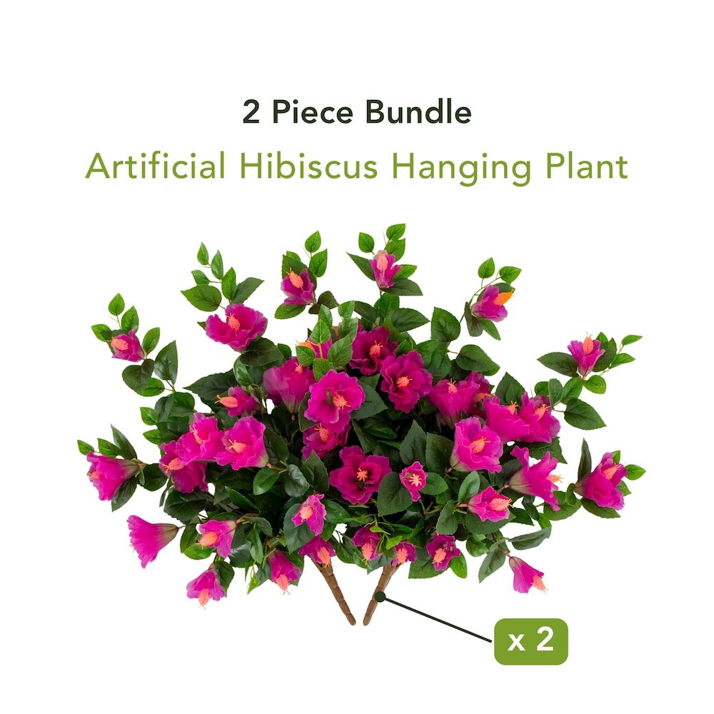 24in. UV Resistant Artificial Hibiscus Hanging Plant (Indoor/Outdoor) - Set of 2. Picture 8