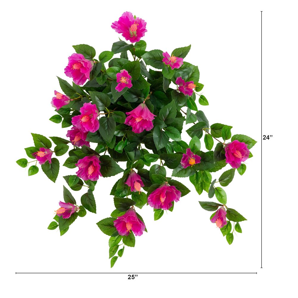 24in. UV Resistant Artificial Hibiscus Hanging Plant (Indoor/Outdoor) - Set of 2. Picture 2