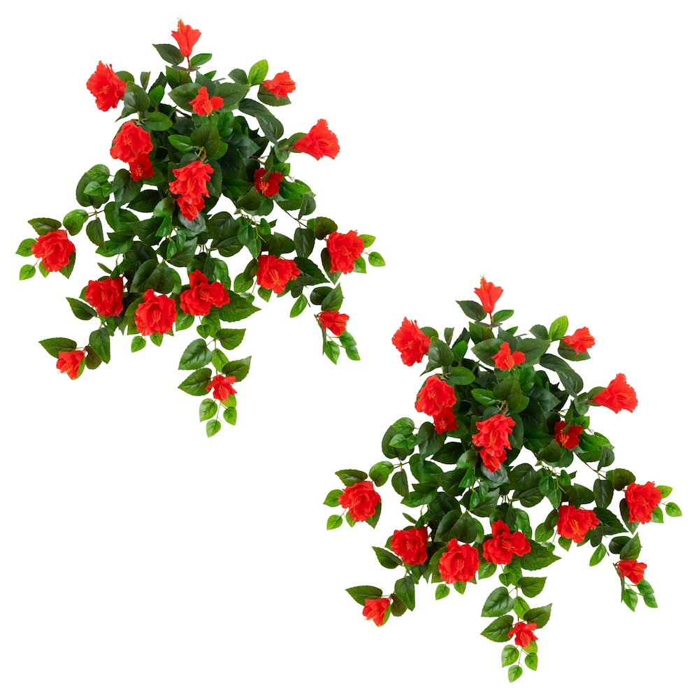 24in. UV Resistant Artificial Hibiscus Hanging Plant (Indoor/Outdoor) - Set of 2. Picture 1
