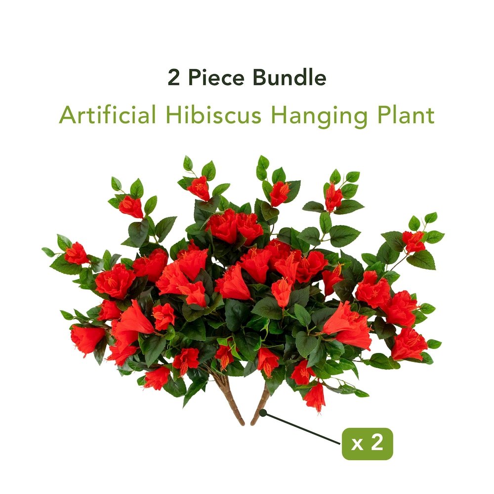 24in. UV Resistant Artificial Hibiscus Hanging Plant (Indoor/Outdoor) - Set of 2. Picture 10
