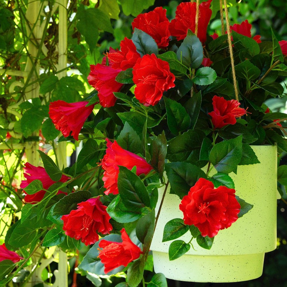 24in. UV Resistant Artificial Hibiscus Hanging Plant (Indoor/Outdoor) - Set of 2. Picture 5