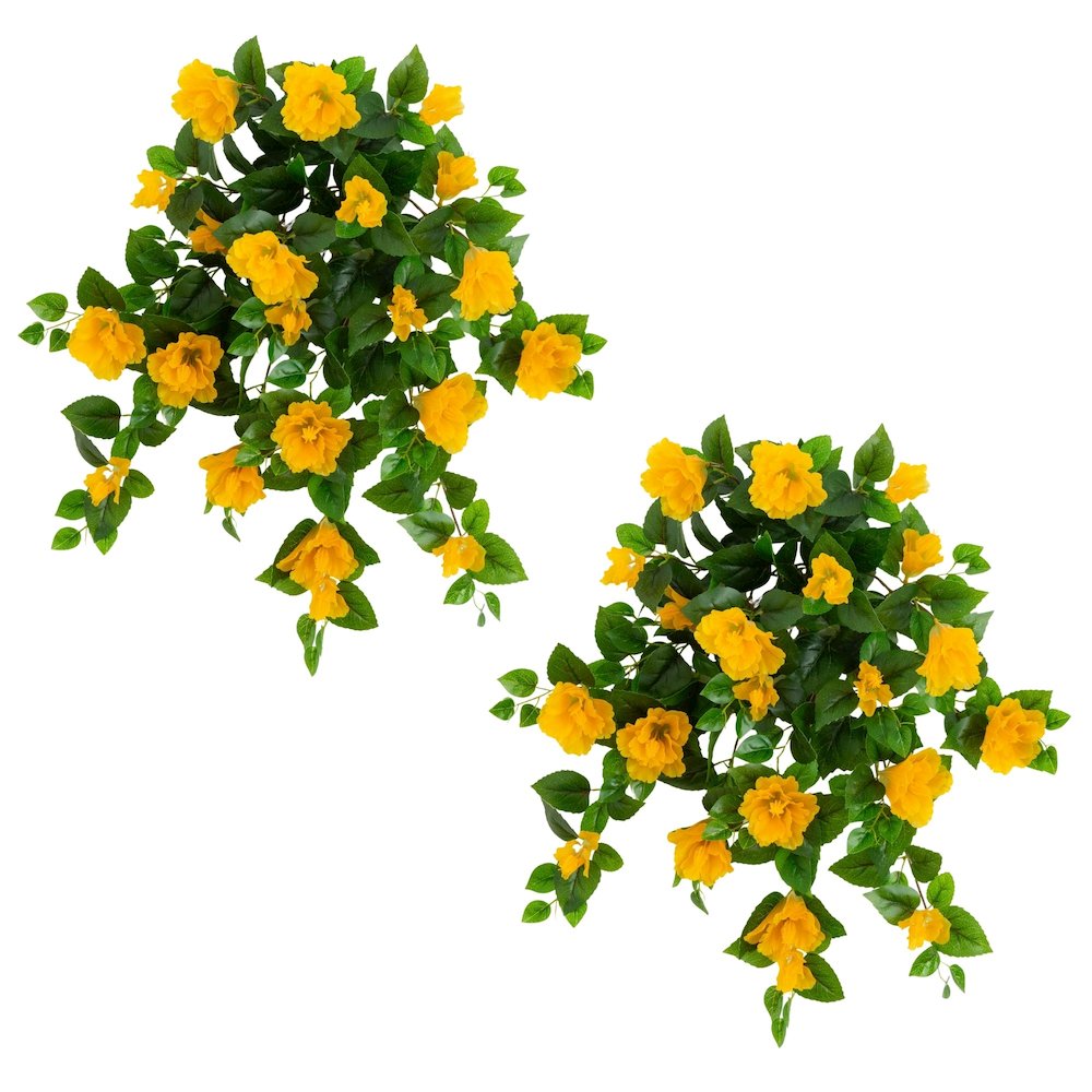 24in. UV Resistant Artificial Hibiscus Hanging Plant (Indoor/Outdoor) - Set of 2. Picture 1