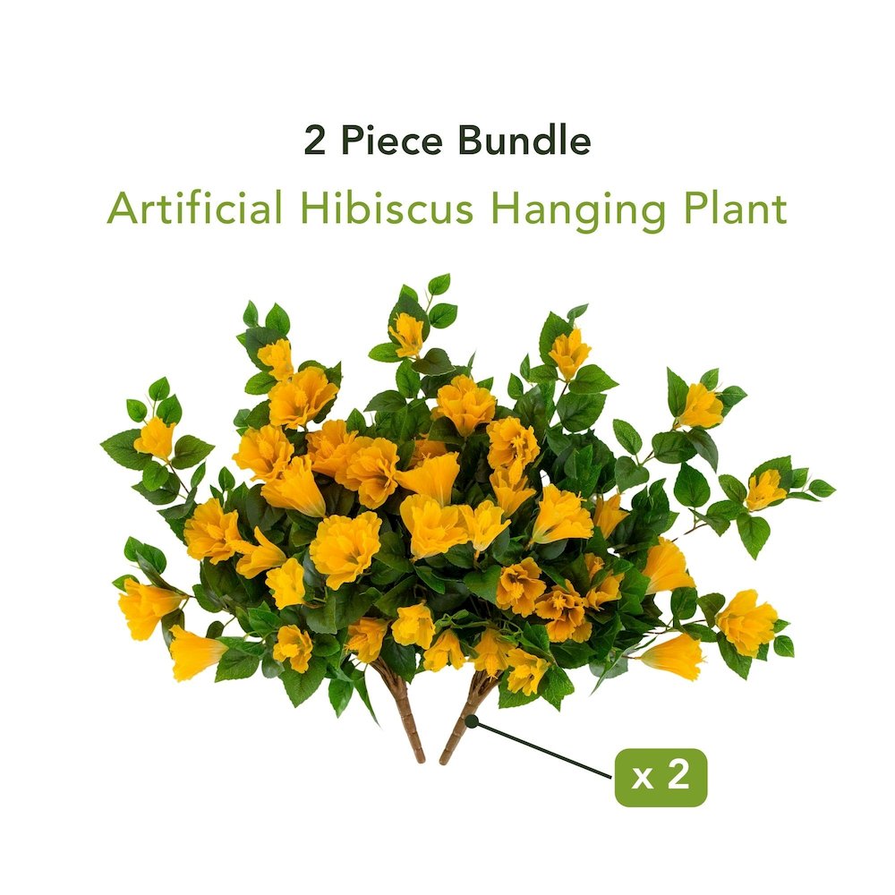 24in. UV Resistant Artificial Hibiscus Hanging Plant (Indoor/Outdoor) - Set of 2. Picture 9