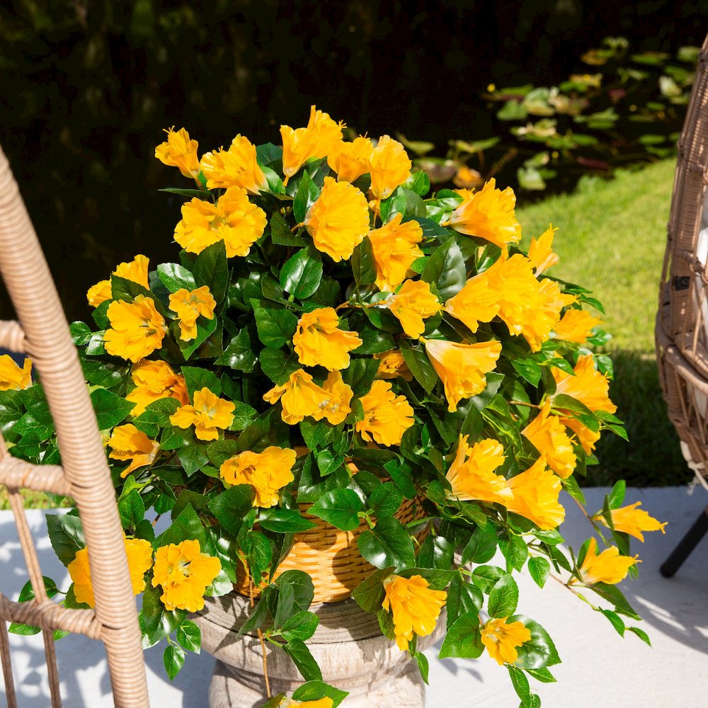 24in. UV Resistant Artificial Hibiscus Hanging Plant (Indoor/Outdoor) - Set of 2. Picture 5