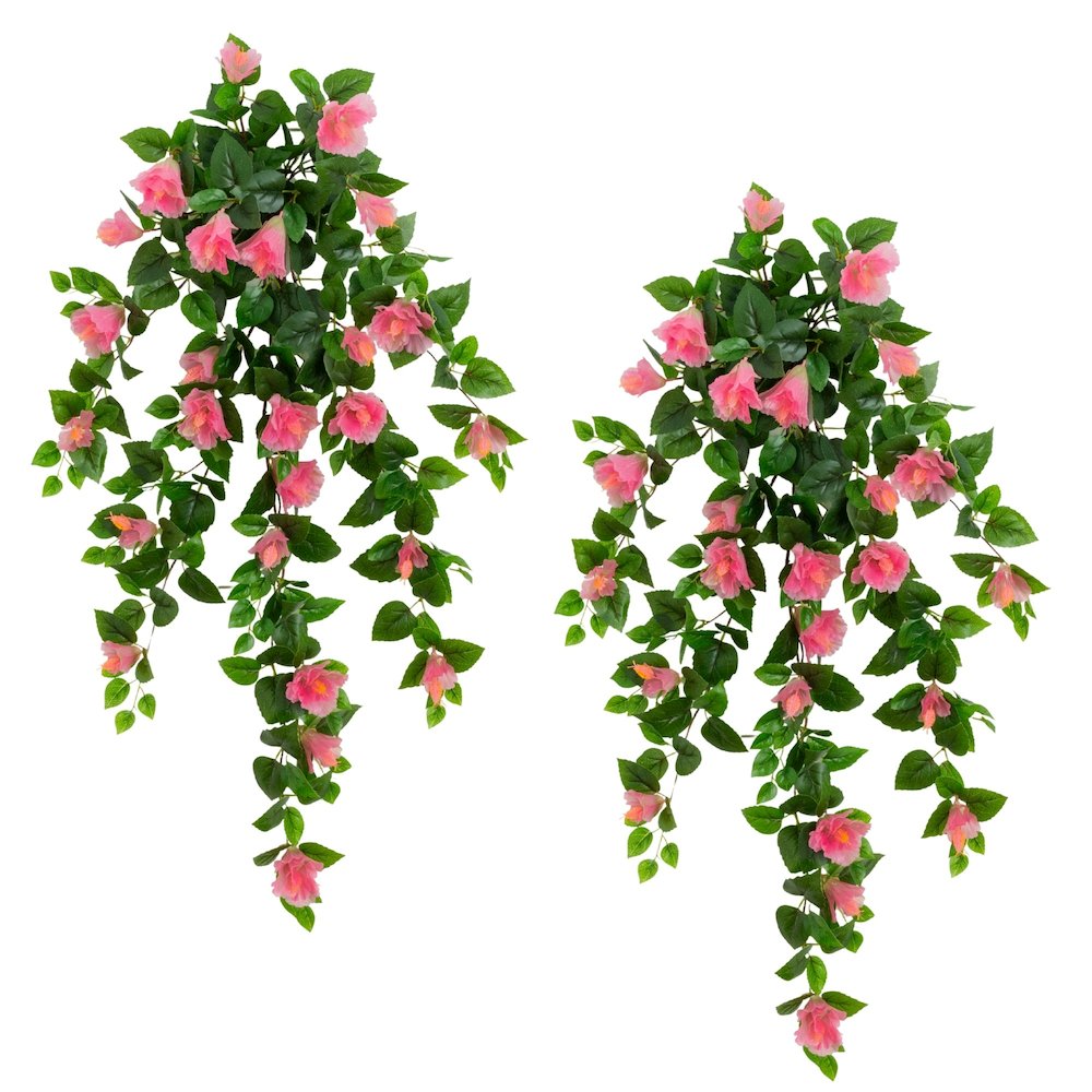 41in. UV Resistant Artificial Hibiscus Hanging Plant (Indoor/Outdoor) - Set of 2. Picture 1