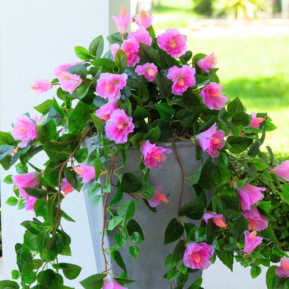 41in. UV Resistant Artificial Hibiscus Hanging Plant (Indoor/Outdoor) - Set of 2. Picture 5
