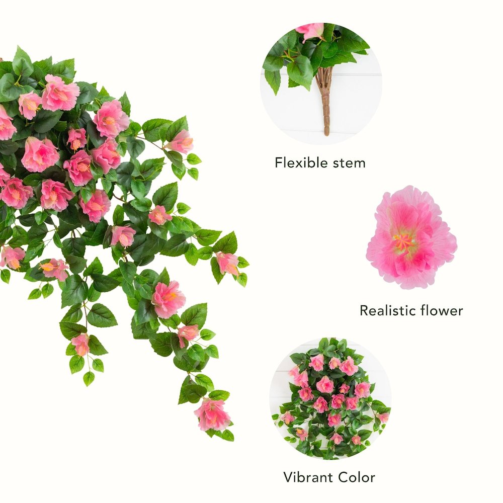 41in. UV Resistant Artificial Hibiscus Hanging Plant (Indoor/Outdoor) - Set of 2. Picture 9