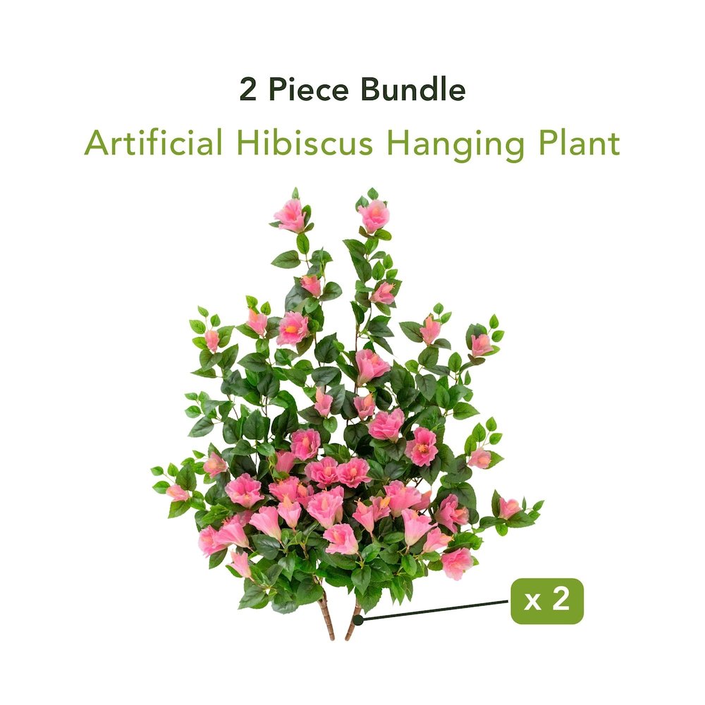 41in. UV Resistant Artificial Hibiscus Hanging Plant (Indoor/Outdoor) - Set of 2. Picture 8