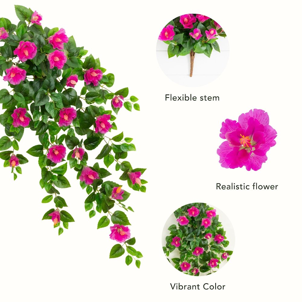 41in. UV Resistant Artificial Hibiscus Hanging Plant (Indoor/Outdoor) - Set of 2. Picture 8