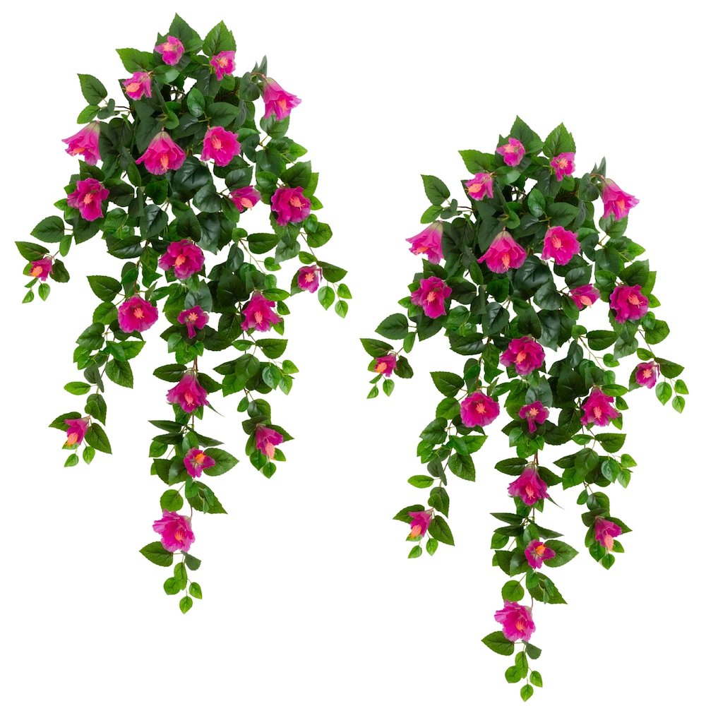 41in. UV Resistant Artificial Hibiscus Hanging Plant (Indoor/Outdoor) - Set of 2. Picture 1