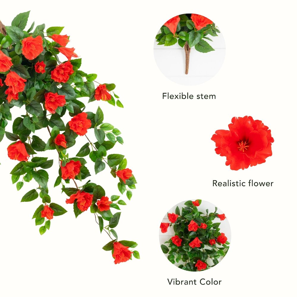 41in. UV Resistant Artificial Hibiscus Hanging Plant (Indoor/Outdoor) - Set of 2. Picture 9