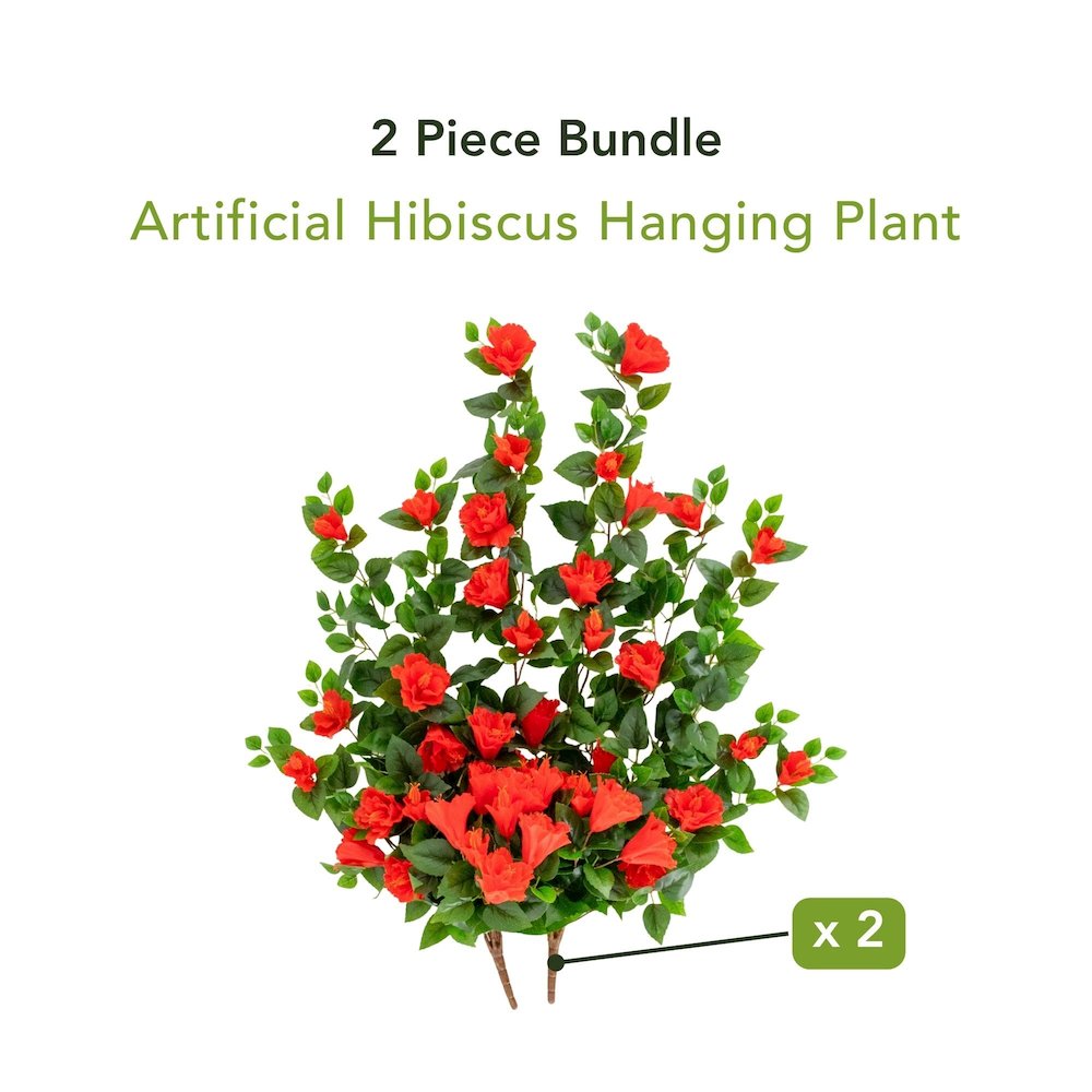 41in. UV Resistant Artificial Hibiscus Hanging Plant (Indoor/Outdoor) - Set of 2. Picture 8